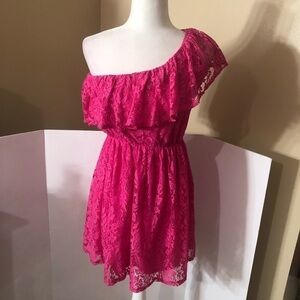 Vizio Hot Pink Lace One Shoulder Dress Size S